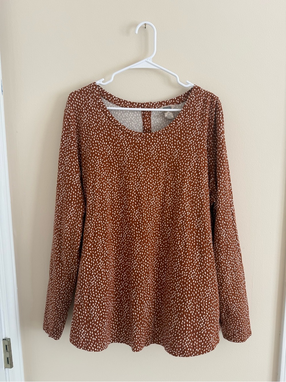 Duluth Trading Co Leaf Print Blouse Womens XL Brown Button Back Pima Cotton